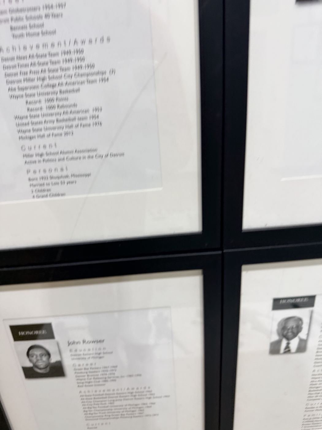 The Detroit High School Hall of Fame honoree wall at Bert's